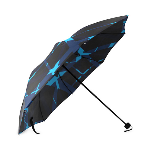 Diagonal Blue & Black Plaid Hipster Style Foldable Umbrella (Model U01)