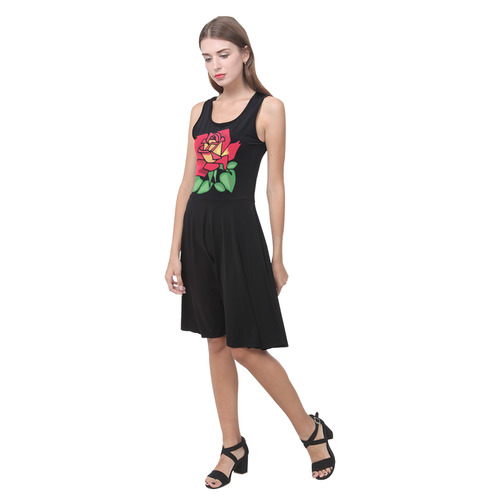 Tattoo Style Red Rose Floral Atalanta Casual Sundress(Model D04)