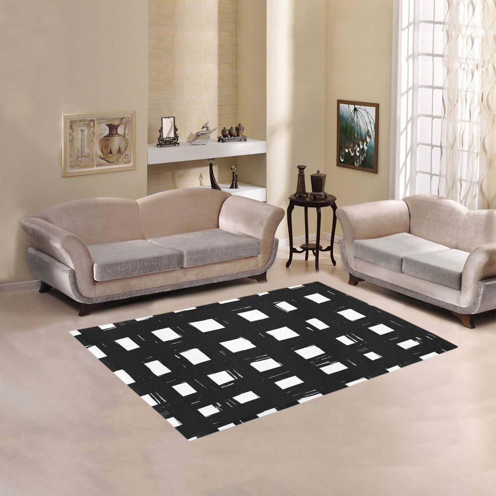 black and white doodle squares Area Rug 5'3''x4'