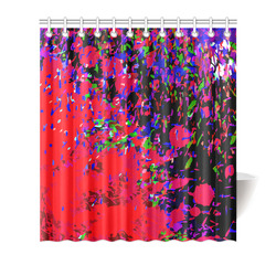 Red Blue Watercolor Floral Paint Shower Curtain 66"x72"