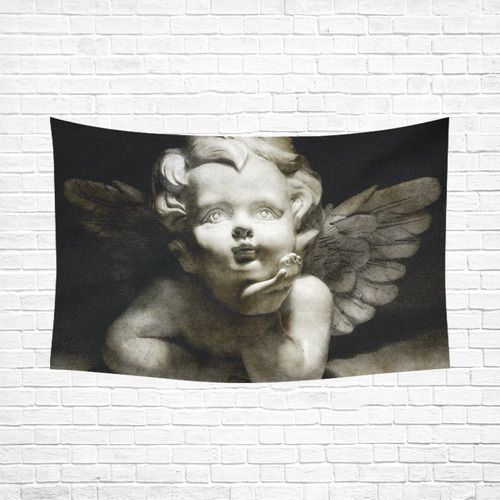 cute vintage Guardian Angel 2 by FeelGood Cotton Linen Wall Tapestry 90"x 60"