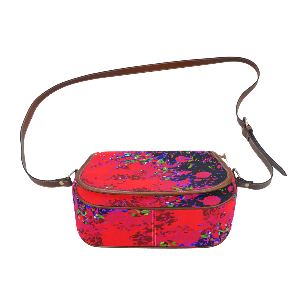 Red Blue Watercolor Floral Paint Saddle Bag/Small (Model 1649) Full Customization
