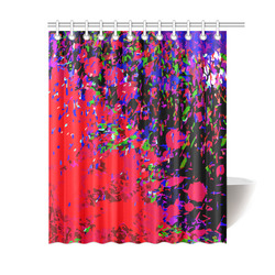 Red Blue Watercolor Floral Paint Shower Curtain 60"x72"