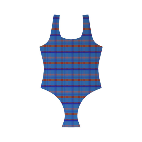 Royal Blue Plaid Hipster Style Vest One Piece Swimsuit (Model S04)