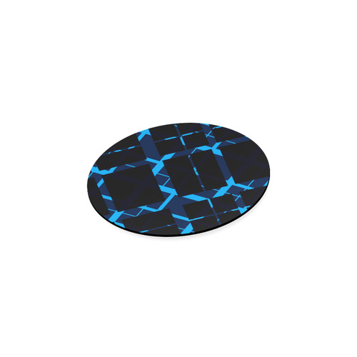 Diagonal Blue & Black Plaid Hipster Style Round Coaster