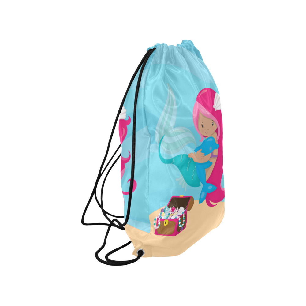 Mermaid with Dolphin Small Drawstring Bag Model 1604 (Twin Sides) 11"(W) * 17.7"(H)