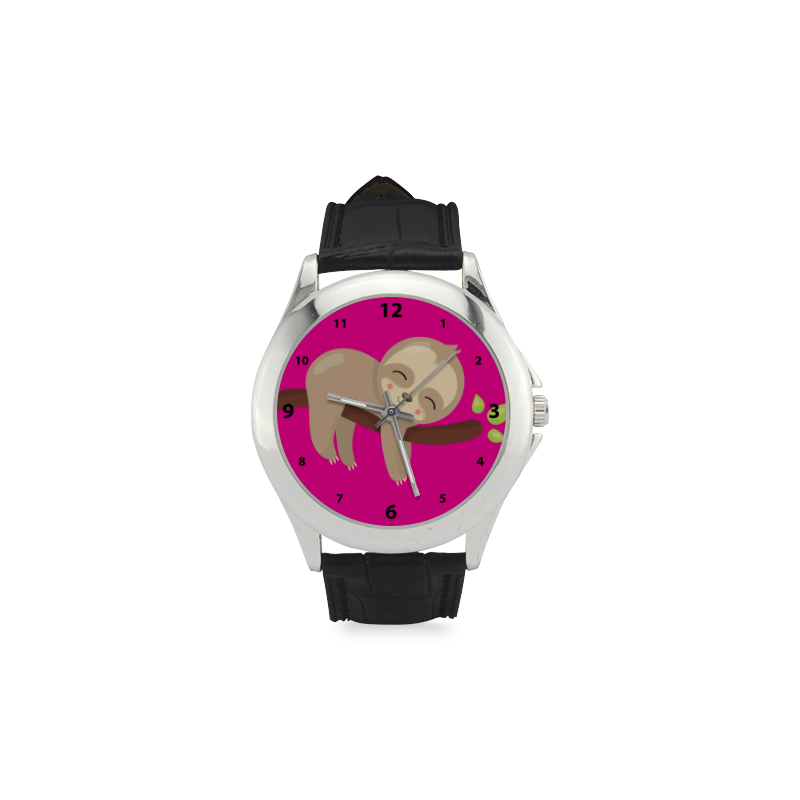 Hanging Out Sloth Women's Classic Leather Strap Watch(Model 203)