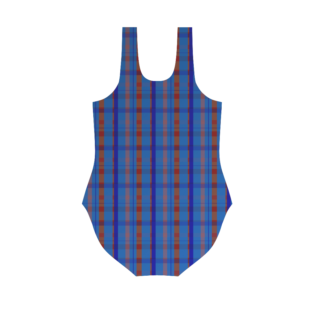 Royal Blue Plaid Hipster Style Vest One Piece Swimsuit (Model S04)
