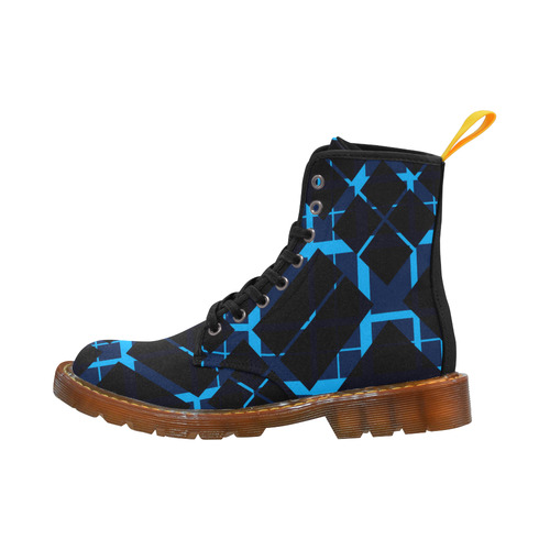Diagonal Blue & Black Plaid Hipster Style Martin Boots For Men Model 1203H