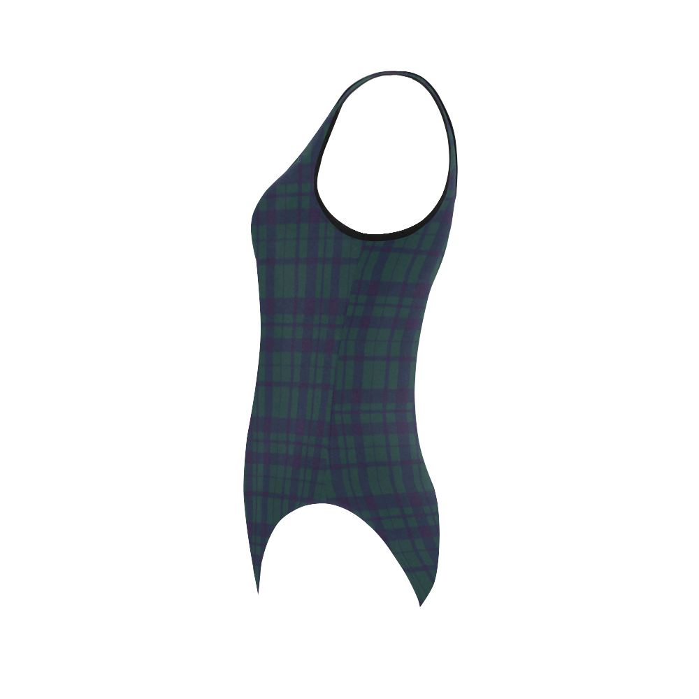 Green Plaid Hipster Style Vest One Piece Swimsuit (Model S04)