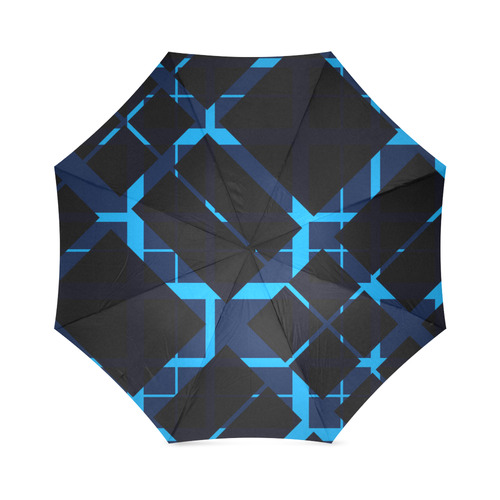 Diagonal Blue & Black Plaid Hipster Style Foldable Umbrella (Model U01)
