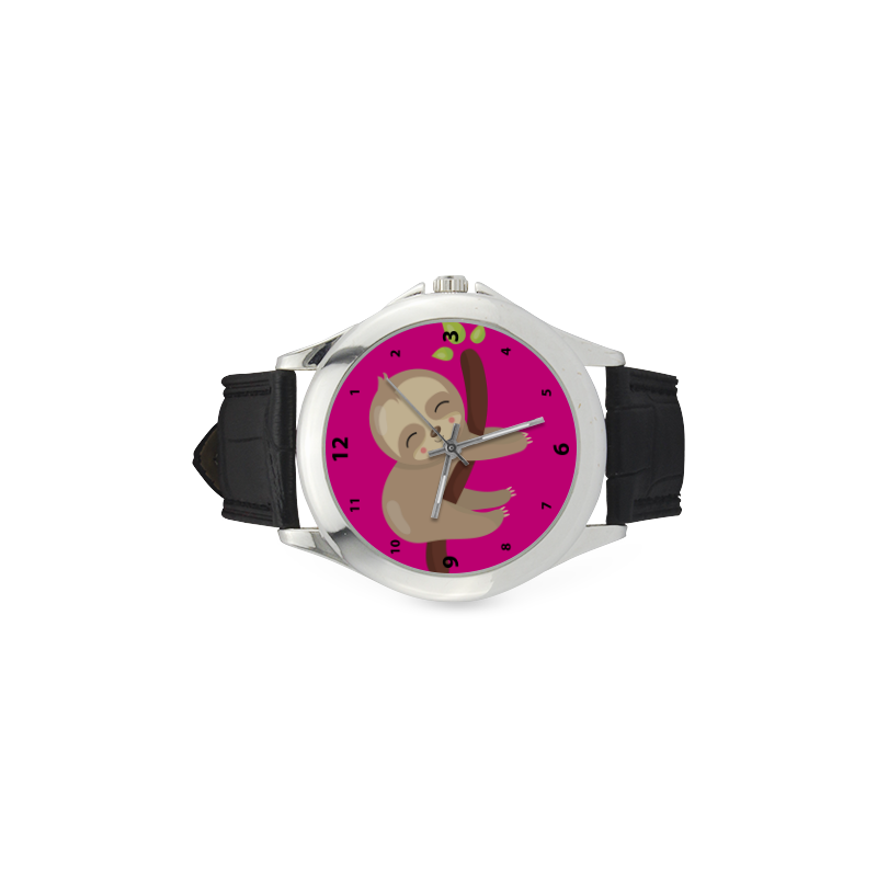 Hanging Out Sloth Women's Classic Leather Strap Watch(Model 203)