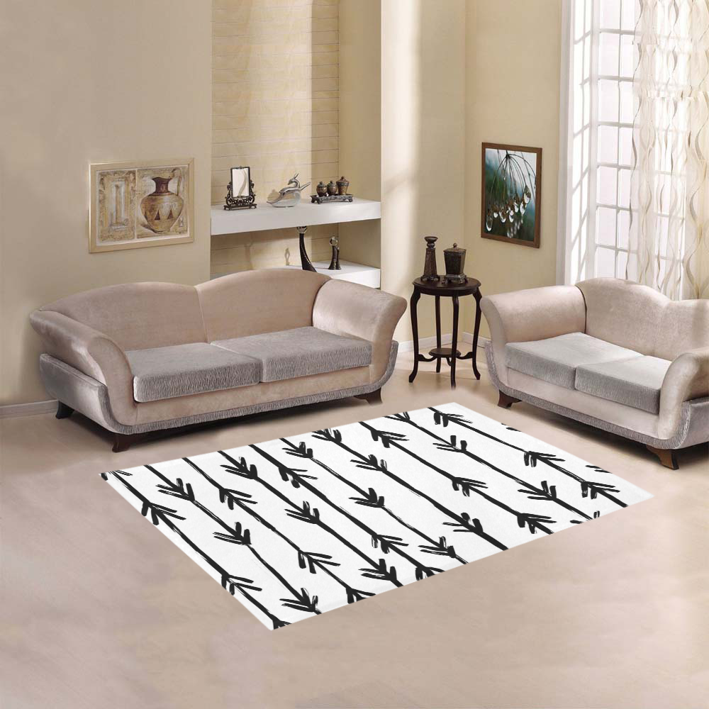 black and white doodle arrows Area Rug 5'3''x4'