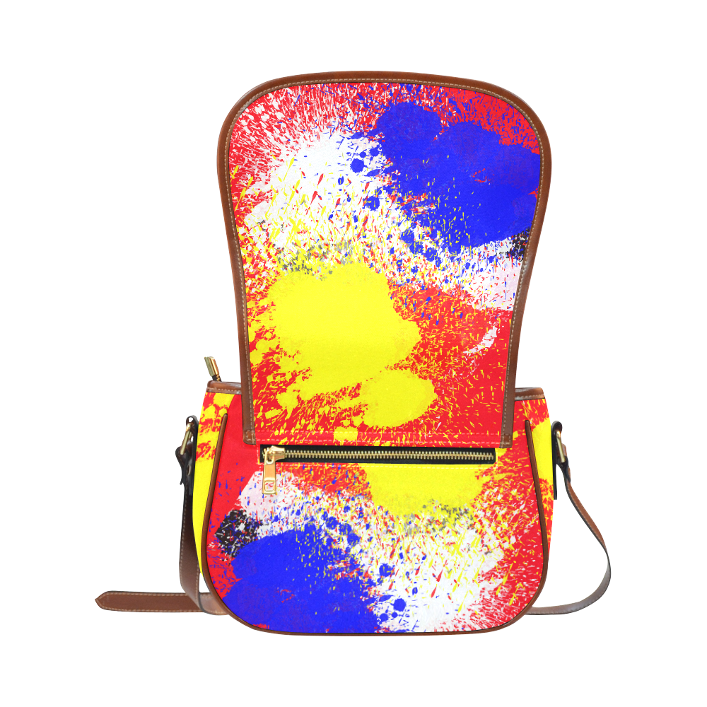 Primary Colors Watercolor Spatter Red Blue Yellow Saddle Bag/Large (Model 1649)