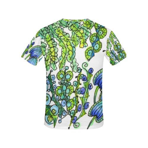Green Blue Dancing Vines Joyful Flower Garden All Over Print T-Shirt for Women (USA Size) (Model T40)