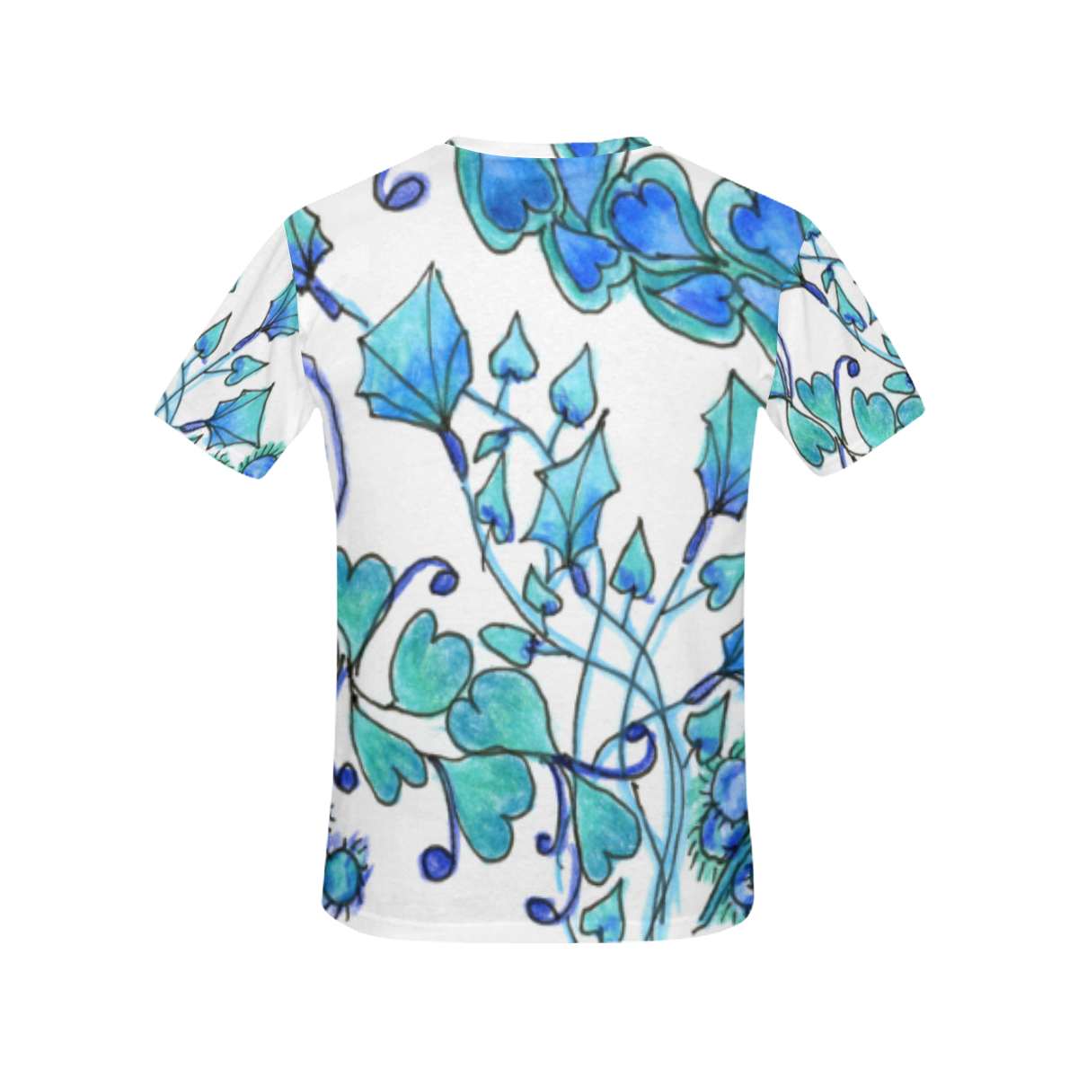 Aqua Hearts Kites Blue Balloons Garden Vines All Over Print T-Shirt for Women (USA Size) (Model T40)