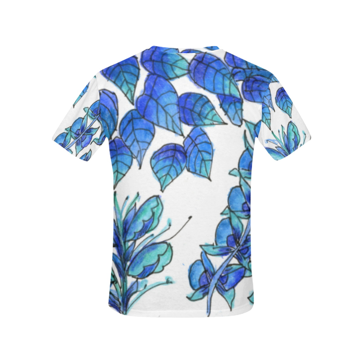Pretty Blue Flowers, Aqua Garden Zendoodle All Over Print T-Shirt for Women (USA Size) (Model T40)