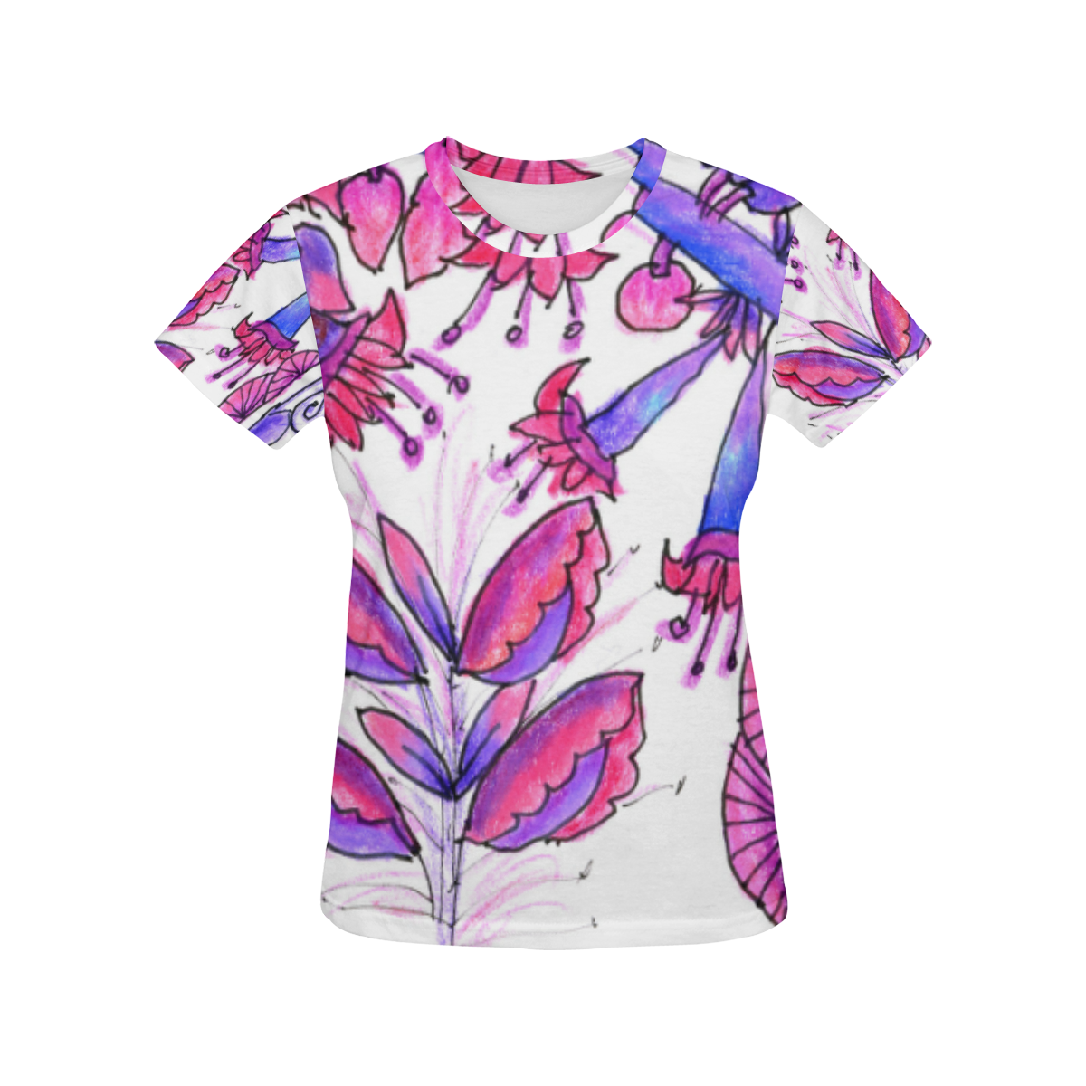 Pink Purple Valentine Love Flowers Vines Garden All Over Print T-Shirt for Women (USA Size) (Model T40)