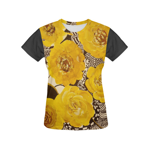 Yellow Rose Zentangle2 All Over Print T-Shirt for Women (USA Size) (Model T40)