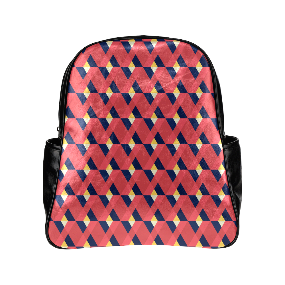 red triangle tile ceramic Multi-Pockets Backpack (Model 1636)