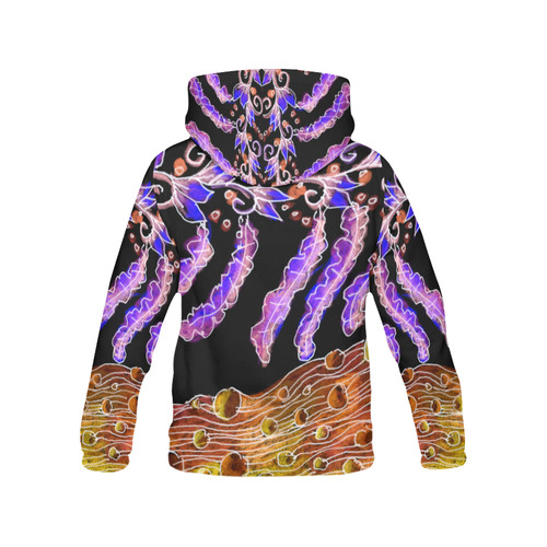 Psychedelic Purple Vines, Flowing Golden River All Over Print Hoodie for Women (USA Size) (Model H13)