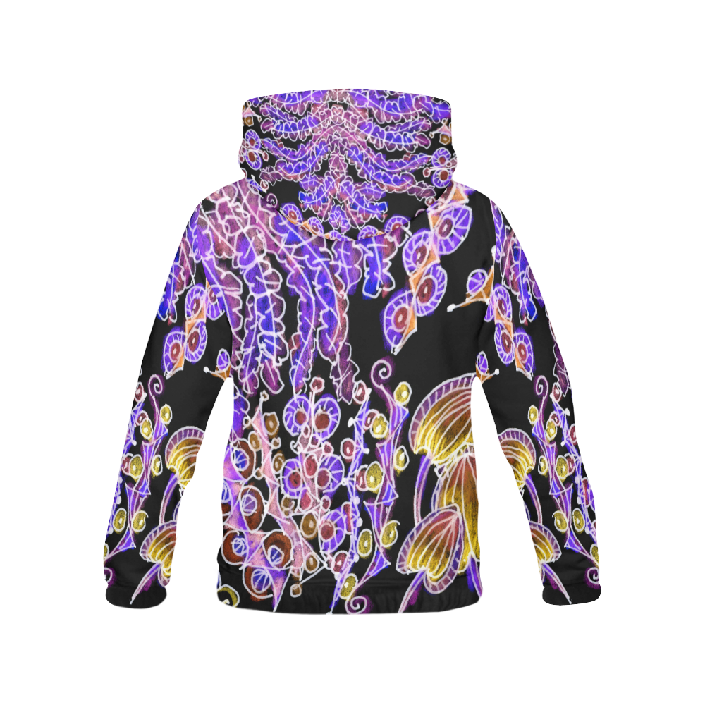 Psychedelic Royal Purple Violet Gold Jewels All Over Print Hoodie for Women (USA Size) (Model H13)