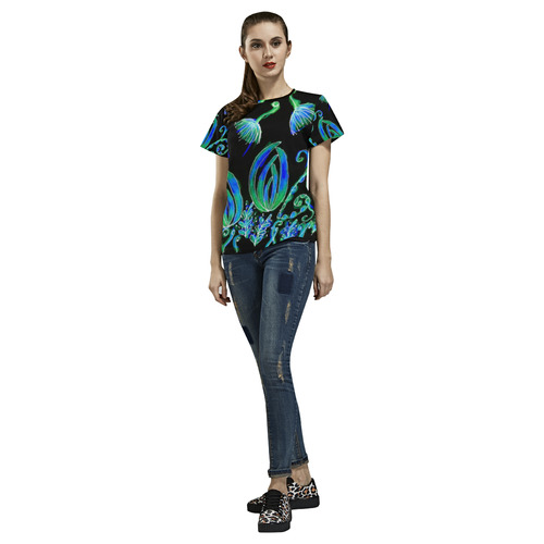 Underwater Psychedelic Sea Coral Jelly Fish Ocean All Over Print T-Shirt for Women (USA Size) (Model T40)