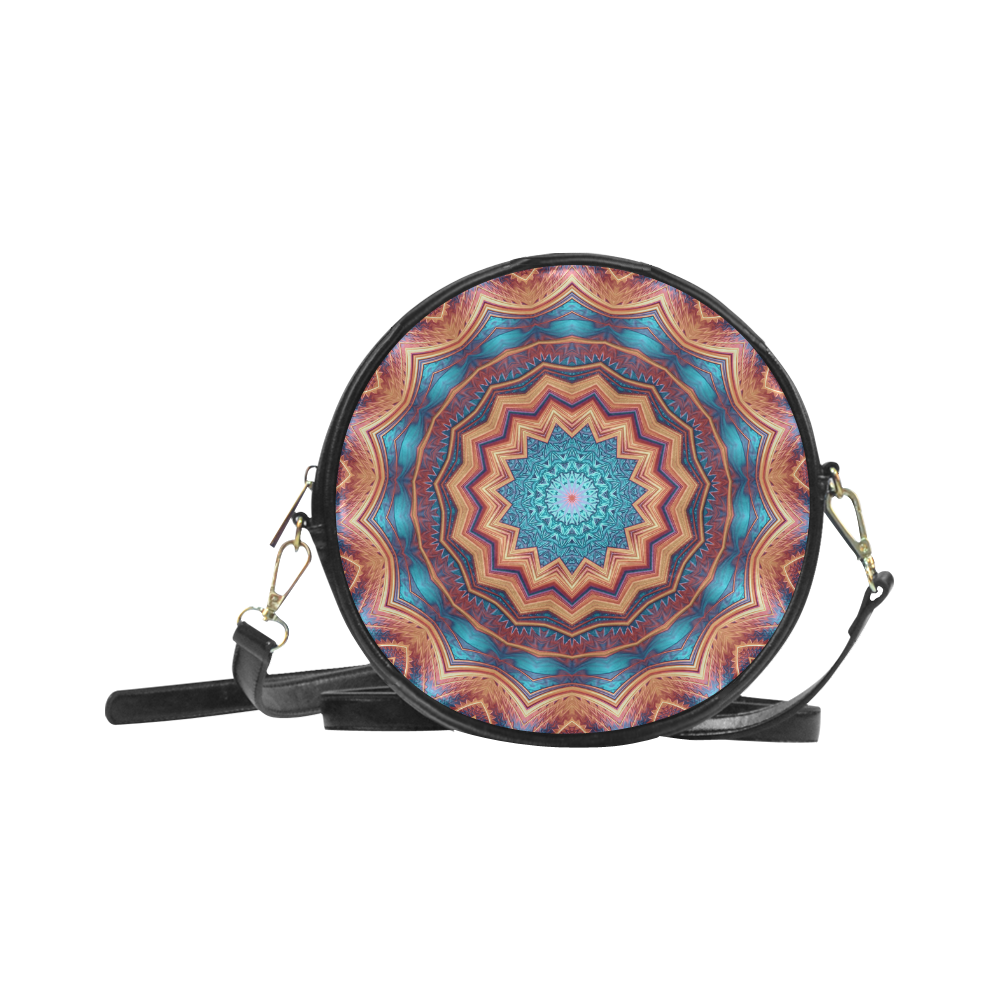 Blue Feather Mandala Round Sling Bag (Model 1647)