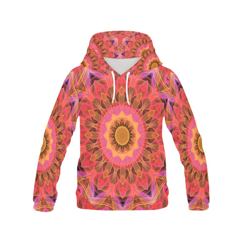 Abstract Peach Violet Mandala Ribbon Candy Lace All Over Print Hoodie for Women (USA Size) (Model H13)