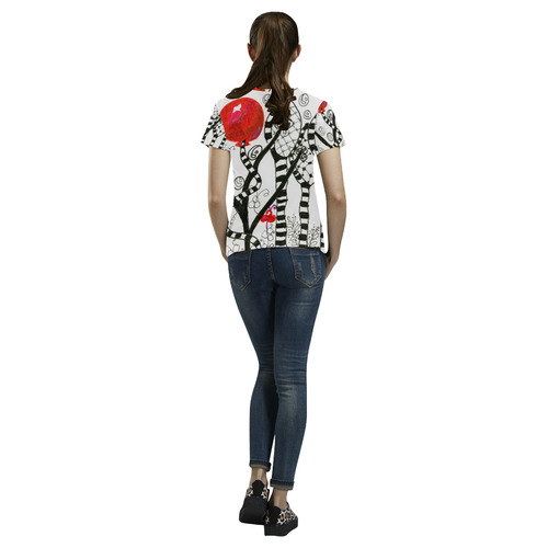Red Balloon Zendoodle in Fanciful Forest Garden All Over Print T-Shirt for Women (USA Size) (Model T40)