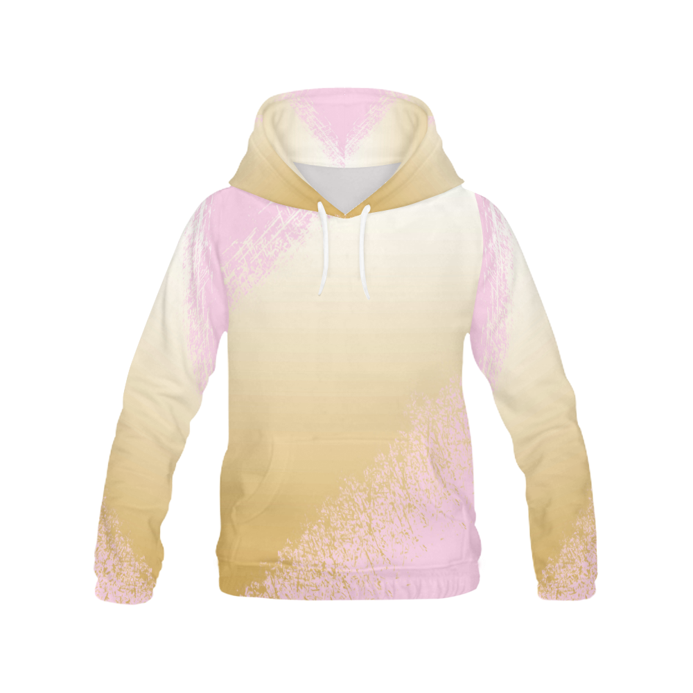 Pink White Gold Watercolor Paint All Over Print Hoodie for Women (USA Size) (Model H13)