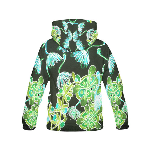 Psychedelic Irish Fairy Bells Dancing Night Garden All Over Print Hoodie for Women (USA Size) (Model H13)