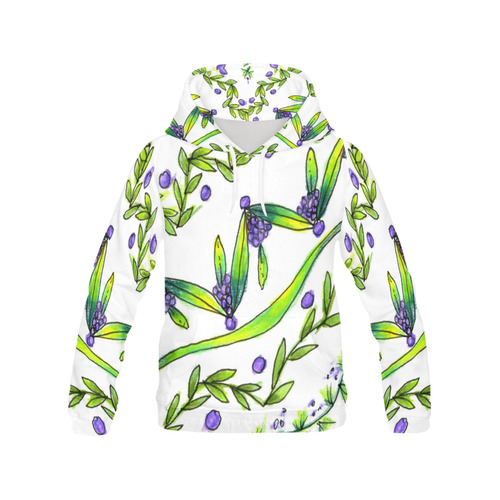 Dancing Green, Purple Vines, Grapes Zendoodle All Over Print Hoodie for Women (USA Size) (Model H13)