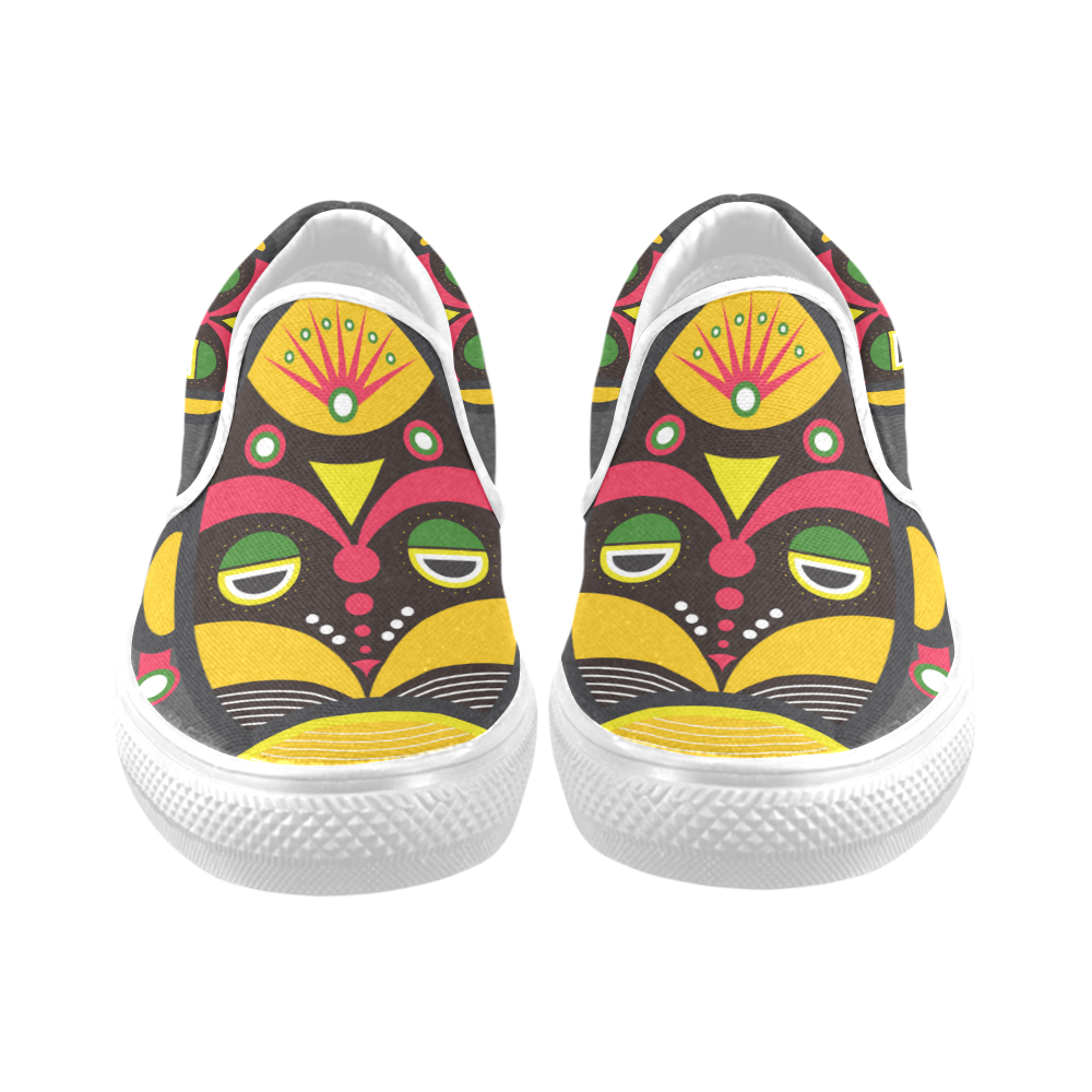 African Traditional Tribal Mask Men's Slip-on Canvas Shoes (Model 019)