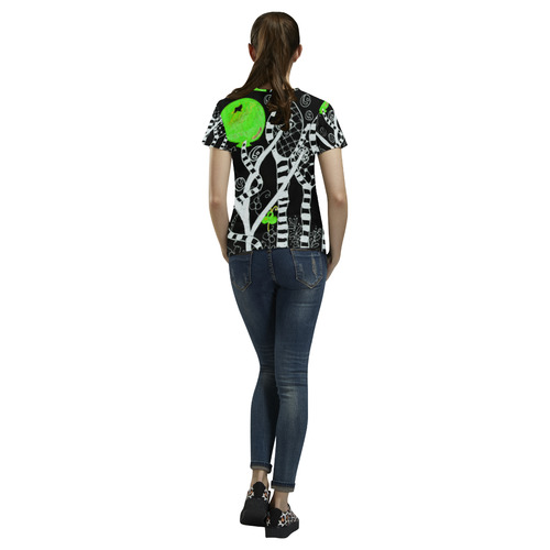 Green Balloon Zendoodle in Night Forest Garden All Over Print T-Shirt for Women (USA Size) (Model T40)