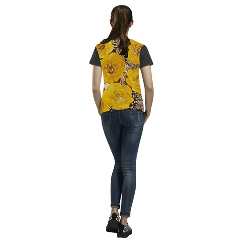 Yellow Rose Zentangle2 All Over Print T-Shirt for Women (USA Size) (Model T40)