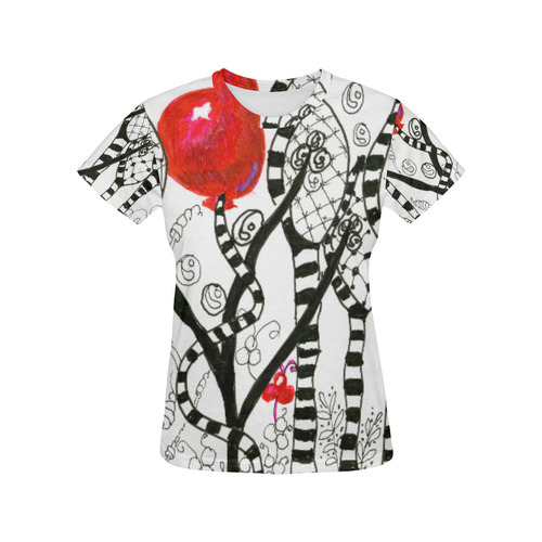 Red Balloon Zendoodle in Fanciful Forest Garden All Over Print T-Shirt for Women (USA Size) (Model T40)