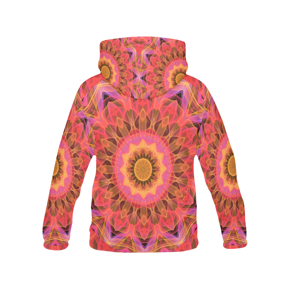 Abstract Peach Violet Mandala Ribbon Candy Lace All Over Print Hoodie for Women (USA Size) (Model H13)