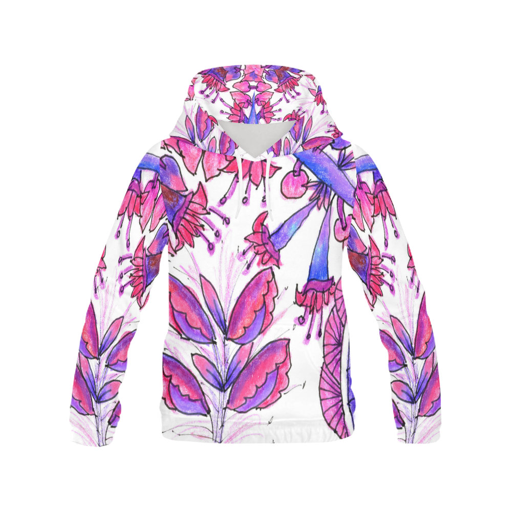 Pink Purple Valentine Love Flowers Vines Garden All Over Print Hoodie for Women (USA Size) (Model H13)
