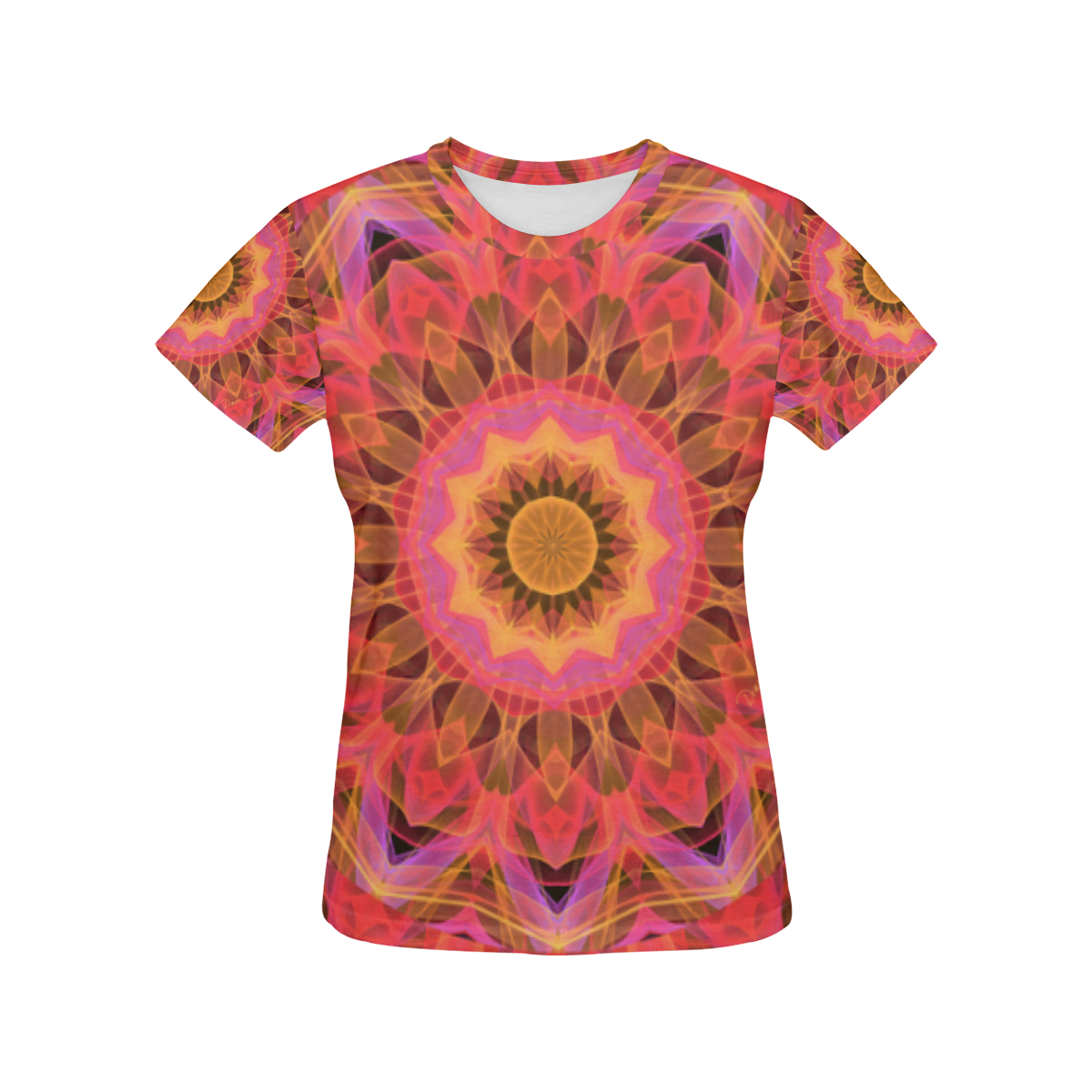 Abstract Peach Violet Mandala Ribbon Candy Lace All Over Print T-Shirt for Women (USA Size) (Model T40)