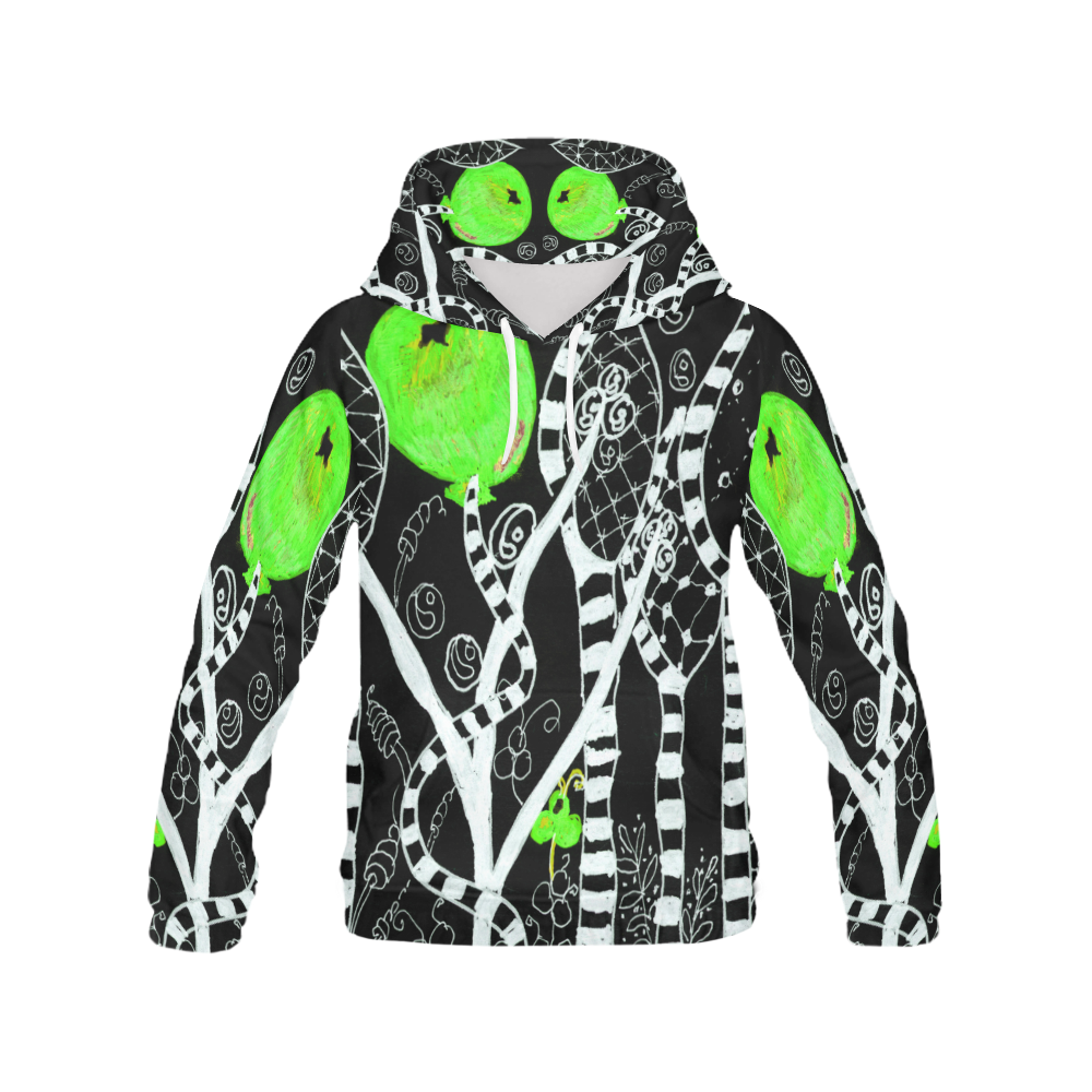 Green Balloon Zendoodle in Night Forest Garden All Over Print Hoodie for Women (USA Size) (Model H13)