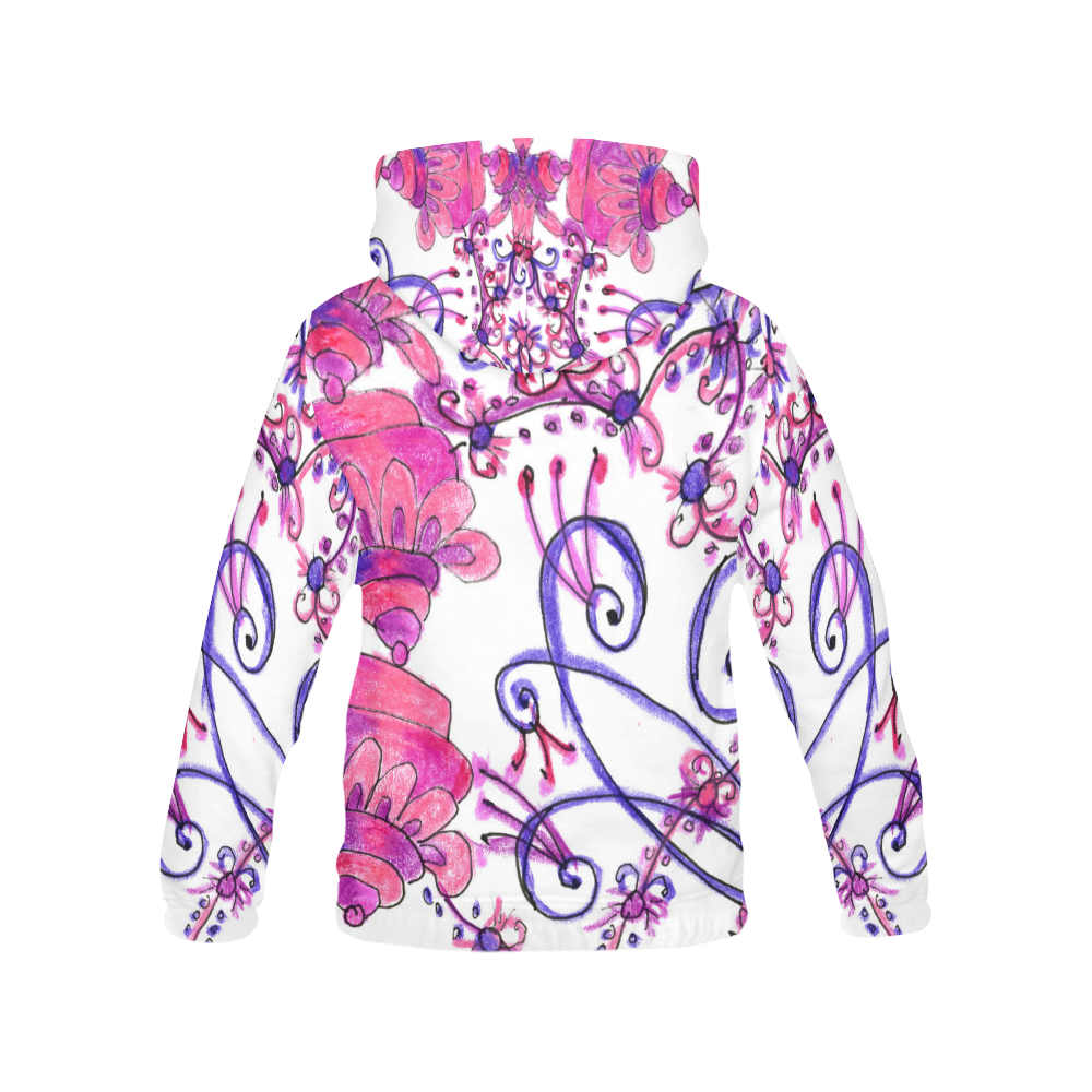 Pink Flower Garden Zendoodle, Purple Gardenscape All Over Print Hoodie for Women (USA Size) (Model H13)