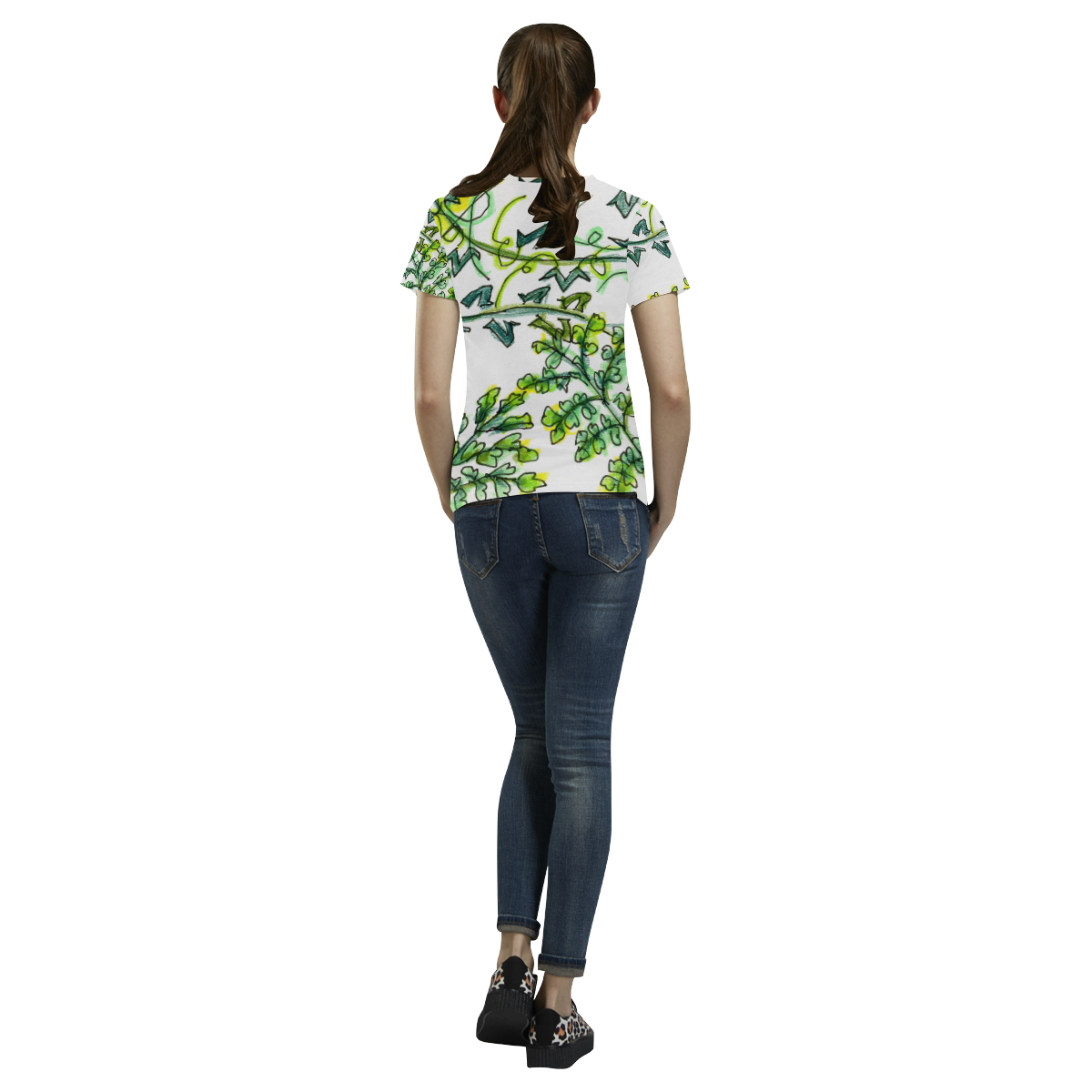 Golden Crown Green Vines Dancing in Wind Garden All Over Print T-Shirt for Women (USA Size) (Model T40)