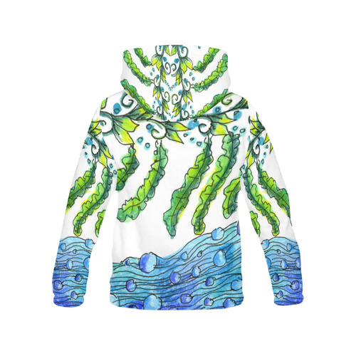 Abstract Blue Green Flowers Vines River Zendoodle All Over Print Hoodie for Women (USA Size) (Model H13)