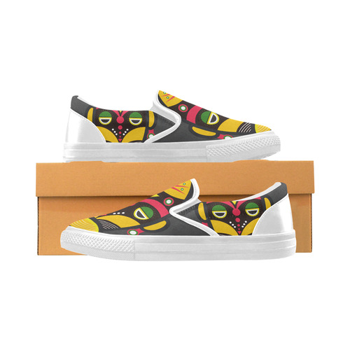 African Traditional Tribal Mask Men's Slip-on Canvas Shoes (Model 019)