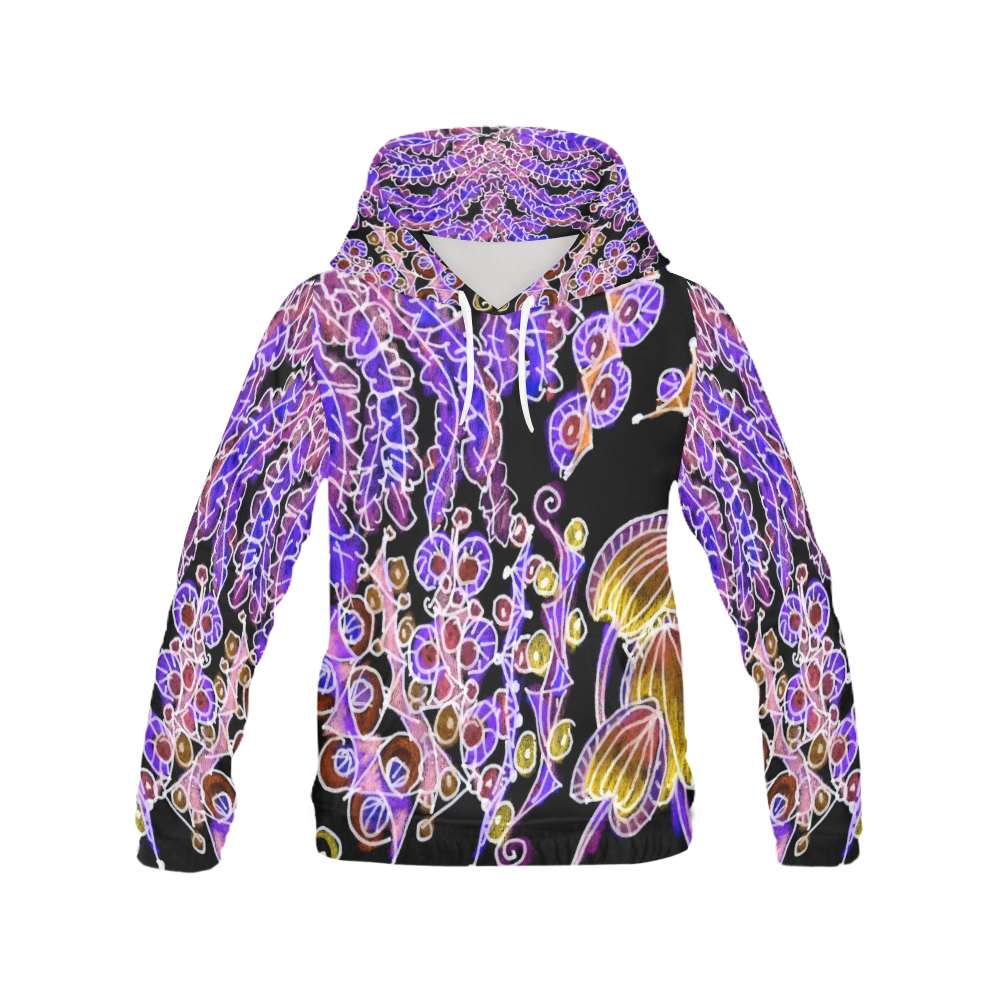 Psychedelic Royal Purple Violet Gold Jewels All Over Print Hoodie for Women (USA Size) (Model H13)