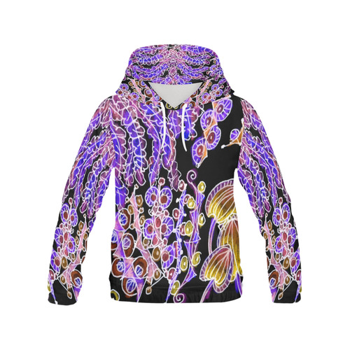 Psychedelic Royal Purple Violet Gold Jewels All Over Print Hoodie for Women (USA Size) (Model H13)