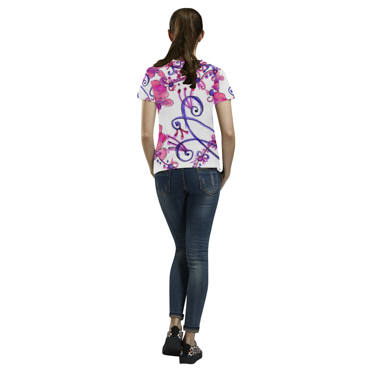 Pink Flower Garden Zendoodle, Purple Gardenscape All Over Print T-Shirt for Women (USA Size) (Model T40)