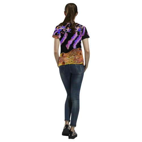 Psychedelic Purple Vines, Flowing Golden River All Over Print T-Shirt for Women (USA Size) (Model T40)