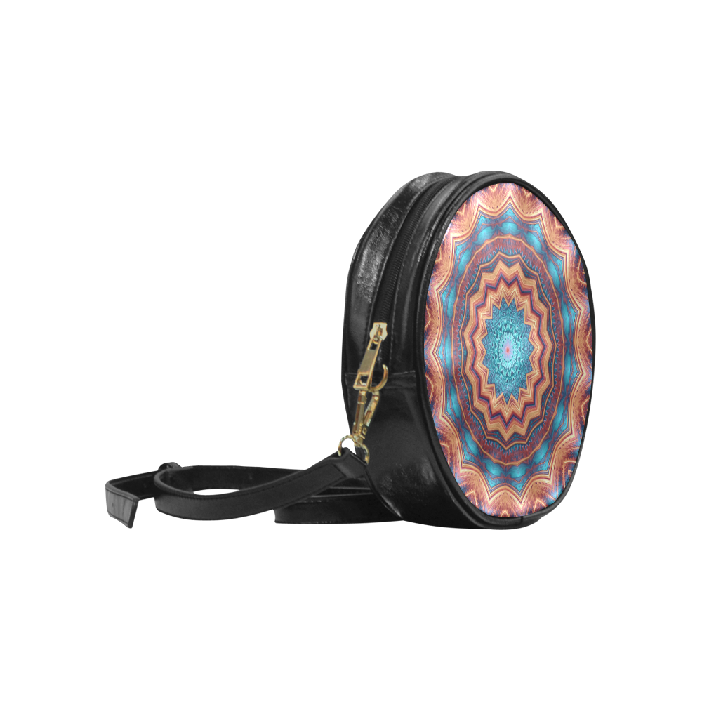 Blue Feather Mandala Round Sling Bag (Model 1647)